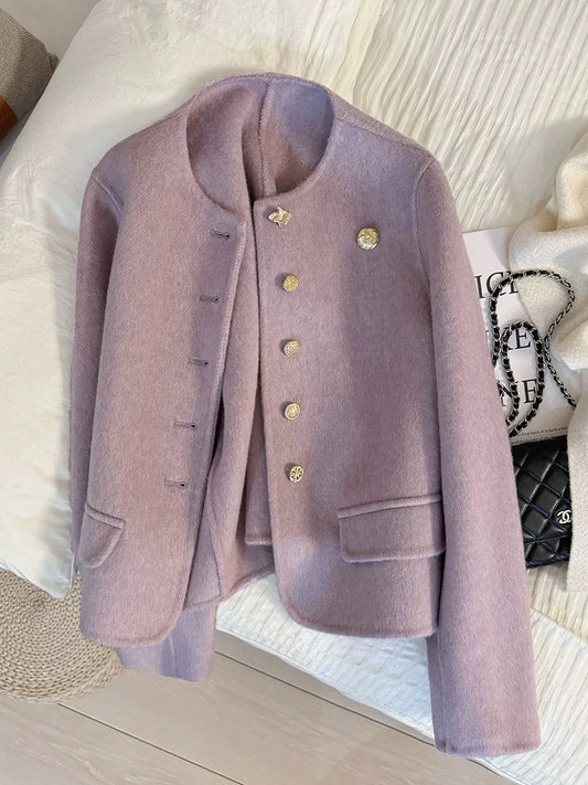 2025 Autumn/Winter New Arrival: Gentle and Sweet Purple Double-Sided Wool Short Jacket, Chanel-Style Fashionable Top for Women