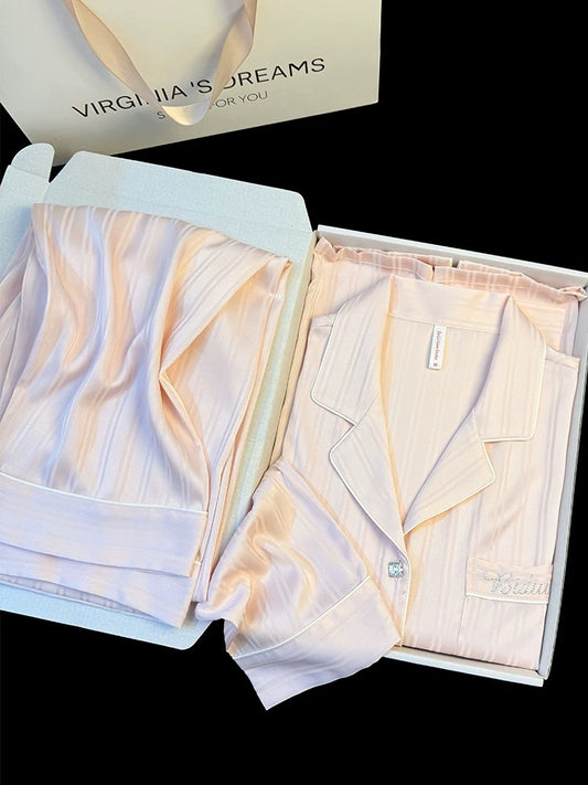 Ice silk pajamas for women, new spring and summer products, long sleeves and trousers suits, high-grade hot diamonds, sweet temperament, home clothes, can be worn outside