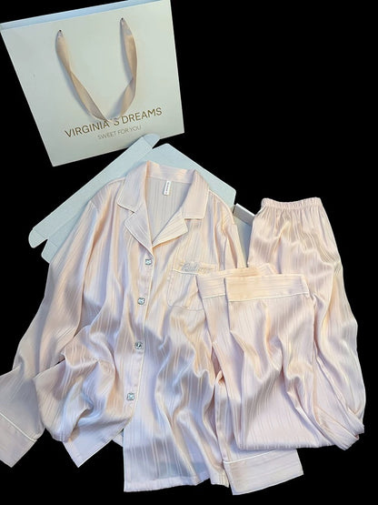 Ice silk pajamas for women, new spring and summer products, long sleeves and trousers suits, high-grade hot diamonds, sweet temperament, home clothes, can be worn outside