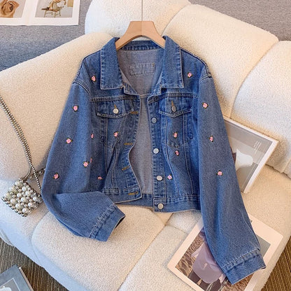 Retro embroidered denim jacket for women spring and autumn short 2025 new loose Hong Kong style all-match super good-looking jacket top