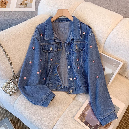 Retro embroidered denim jacket for women spring and autumn short 2025 new loose Hong Kong style all-match super good-looking jacket top