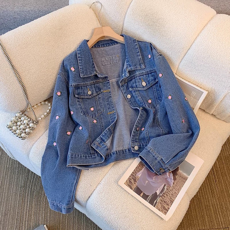 Retro embroidered denim jacket for women spring and autumn short 2025 new loose Hong Kong style all-match super good-looking jacket top