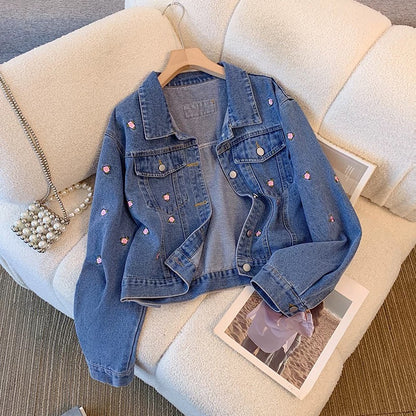 Retro embroidered denim jacket for women spring and autumn short 2025 new loose Hong Kong style all-match super good-looking jacket top