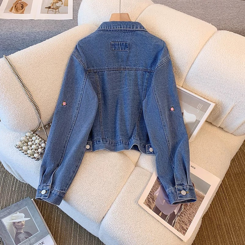 Retro embroidered denim jacket for women spring and autumn short 2025 new loose Hong Kong style all-match super good-looking jacket top