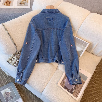 Retro embroidered denim jacket for women spring and autumn short 2025 new loose Hong Kong style all-match super good-looking jacket top