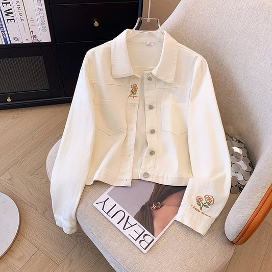 High-grade flower embroidered denim jacket for women Spring and Autumn short 2025 new loose Korean style all-match jacket top
