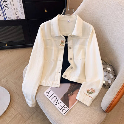 High-grade flower embroidered denim jacket for women Spring and Autumn short 2025 new loose Korean style all-match jacket top