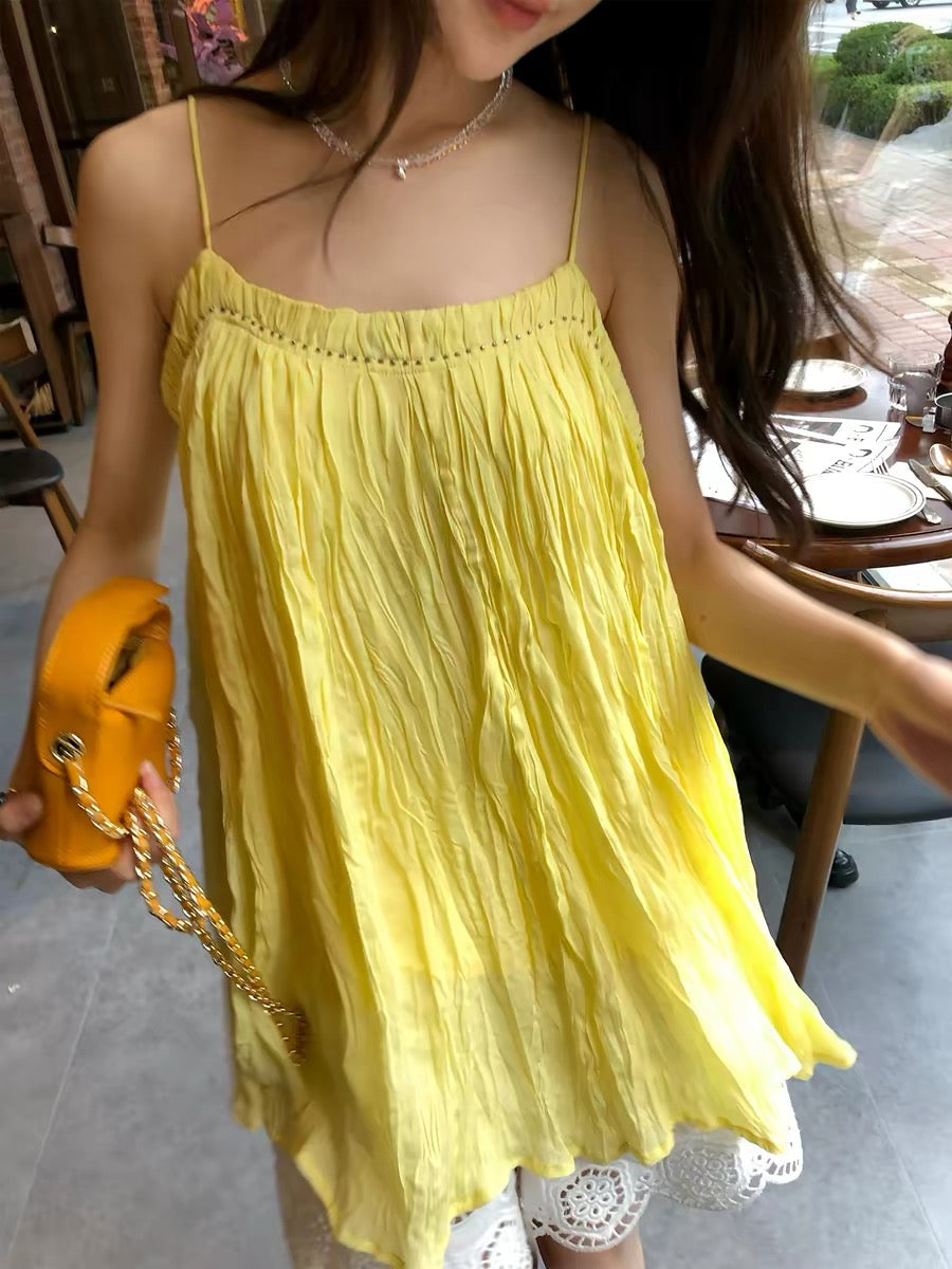 Unconventional & Distinctive: 2026 New Yellow Sleeveless Camisole – Loose Fit, Korean Style, Suitable for Petites (Outerwear)