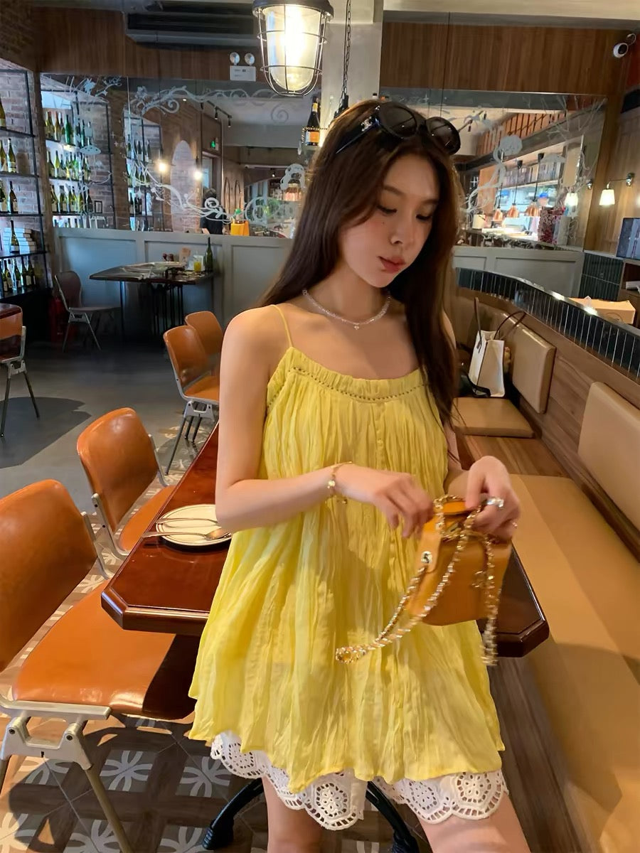 Unconventional & Distinctive: 2026 New Yellow Sleeveless Camisole – Loose Fit, Korean Style, Suitable for Petites (Outerwear)