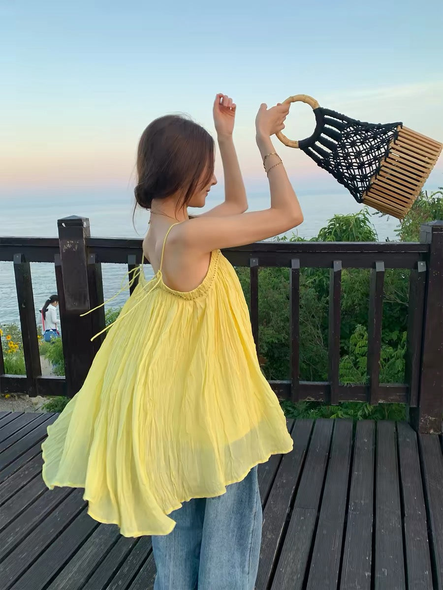 Unconventional & Distinctive: 2026 New Yellow Sleeveless Camisole – Loose Fit, Korean Style, Suitable for Petites (Outerwear)