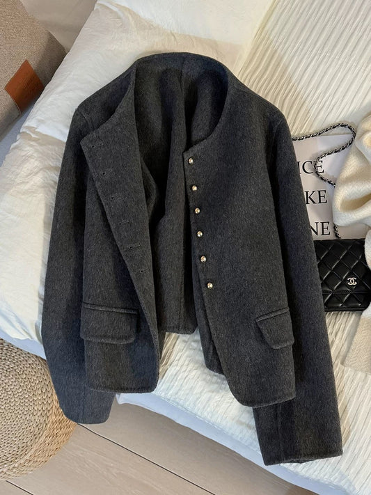 Dark gray chic and relaxed Chanel-style double-faced wool short coat for women, new autumn/winter 2025 fashion wool top