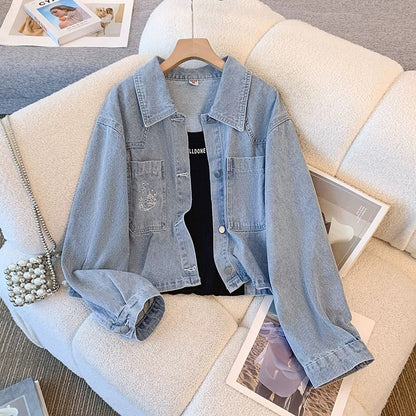 2025 new retro embroidery short denim jacket women's spring and autumn design niche student casual jacket tops