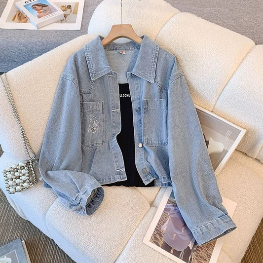 2025 new retro embroidery short denim jacket women's spring and autumn design niche student casual jacket tops