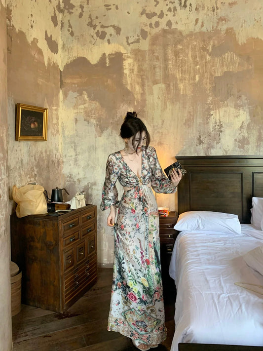 J11 Studio/Ancient Greek Beauty God Heavy Limited Edition Retro Romantic Waist Slimming Printed Dress for Women