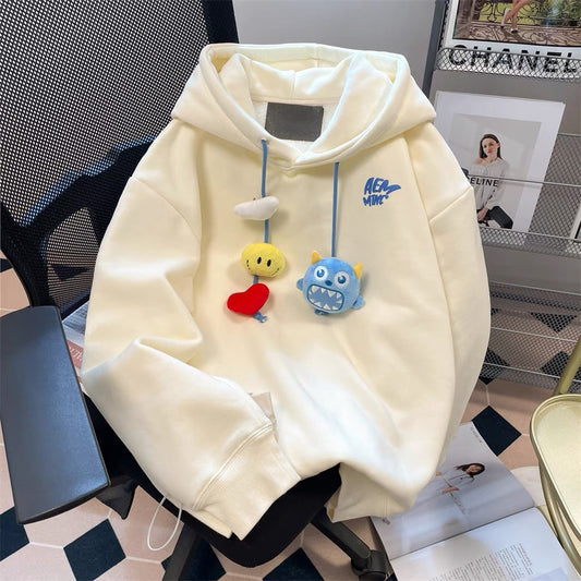 Japanese cityboy cute cartoon doll sweatshirt for women in spring and autumn fashion brand high-end age-reducing style hooded jacket