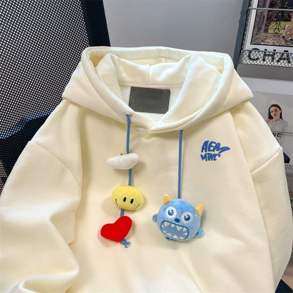 Japanese cityboy cute cartoon doll sweatshirt for women in spring and autumn fashion brand high-end age-reducing style hooded jacket