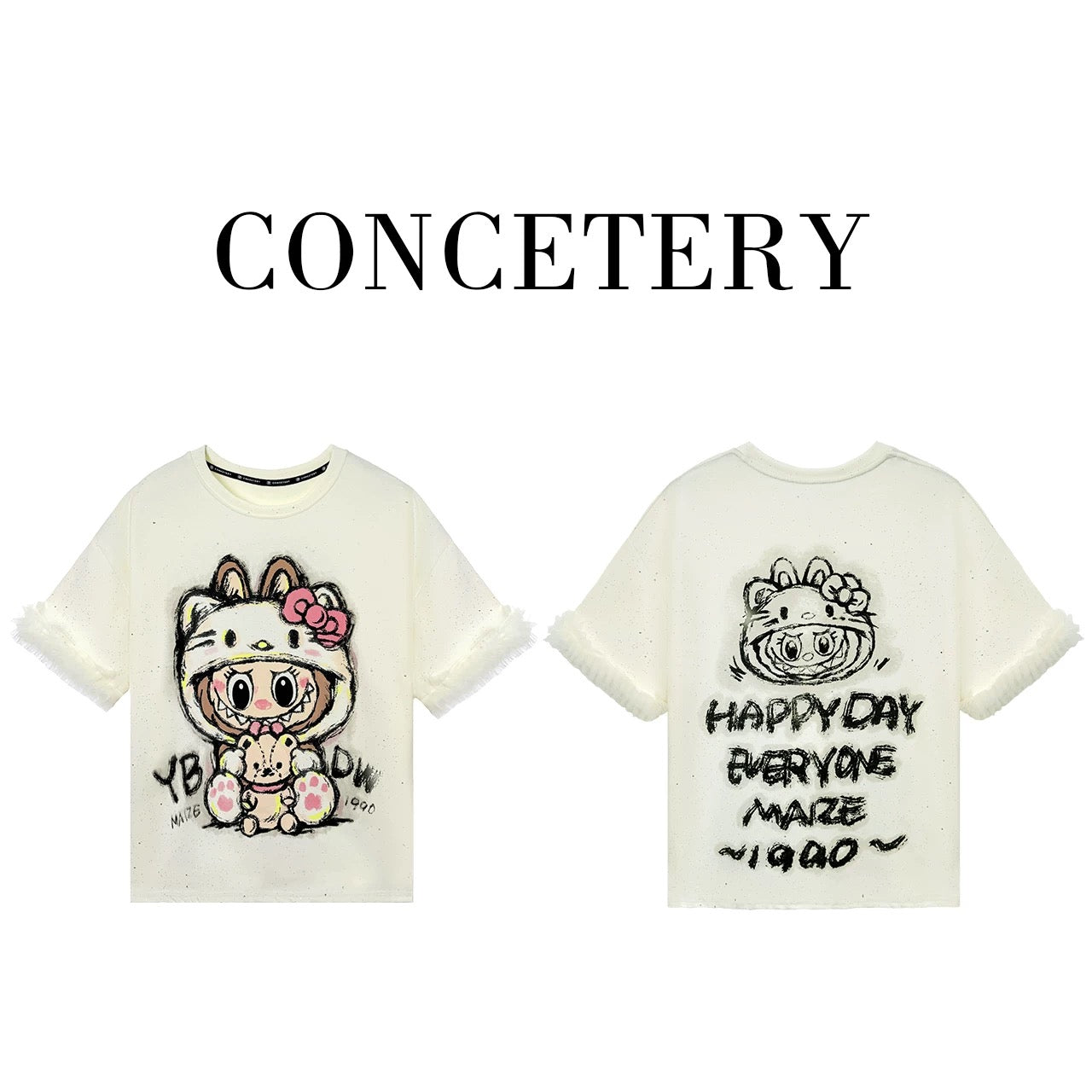 2025 Summer New Heavy Industrial Design Cartoon Labu Printed Fashion Short Sleeve T-shirt Dress Women's Casual Tops