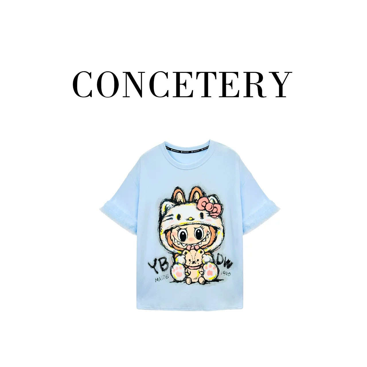 2025 Summer New Heavy Industrial Design Cartoon Labu Printed Fashion Short Sleeve T-shirt Dress Women's Casual Tops