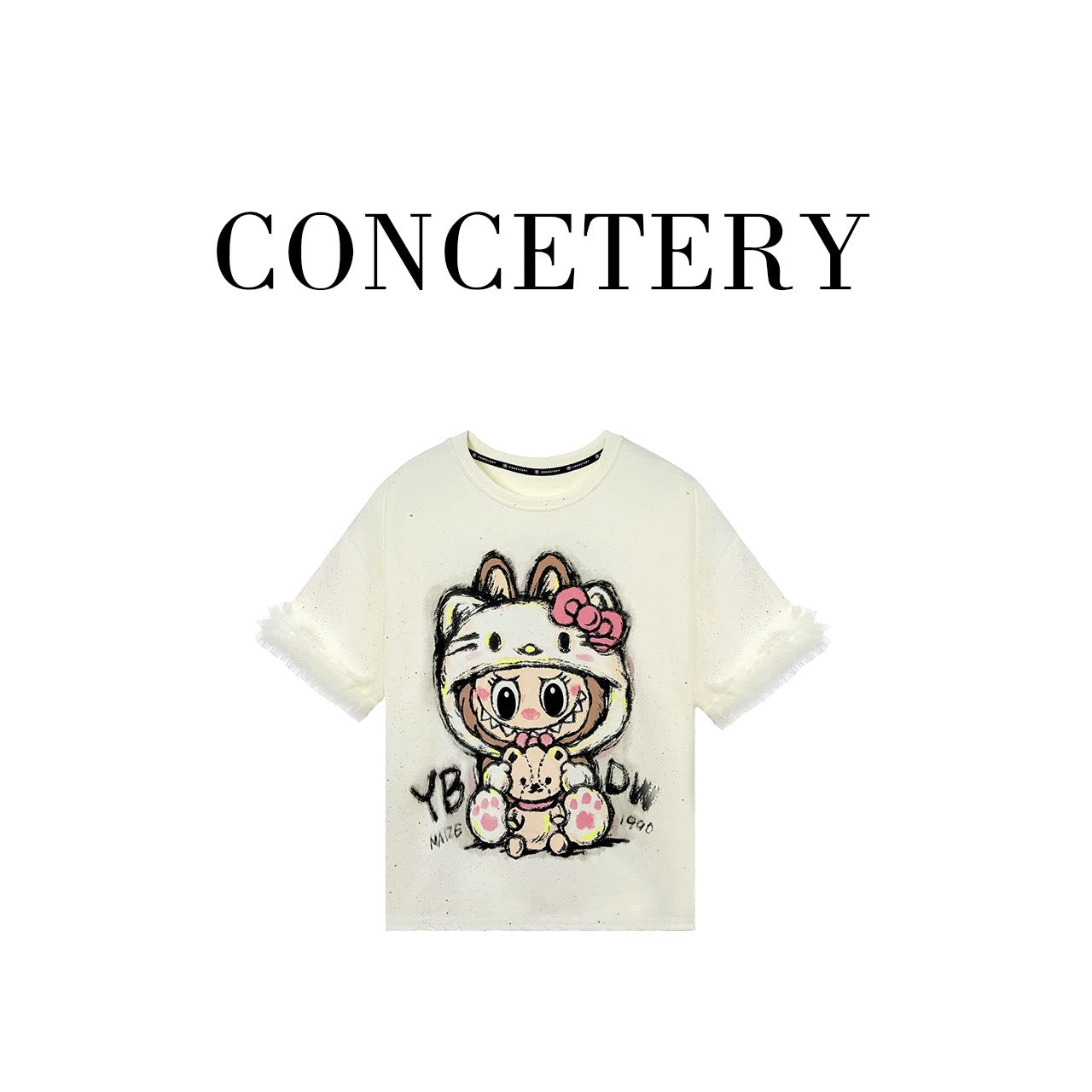 2025 Summer New Heavy Industrial Design Cartoon Labu Printed Fashion Short Sleeve T-shirt Dress Women's Casual Tops