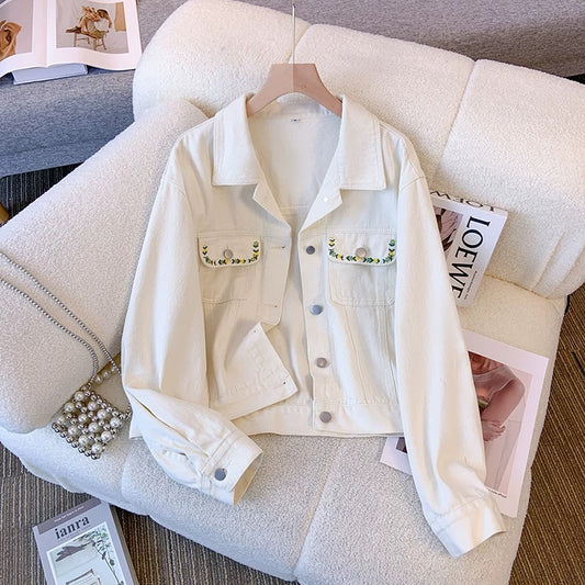 Sweet embroidered denim jacket for women Spring and Autumn 2025 new hot-selling design niche loose versatile jacket top
