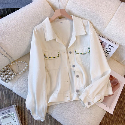 Sweet embroidered denim jacket for women Spring and Autumn 2025 new hot-selling design niche loose versatile jacket top