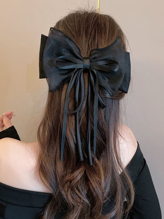 Super fairy ribbon big bow hairpin female back head spring clip temperament shark clip top clip hair accessories clip headdress