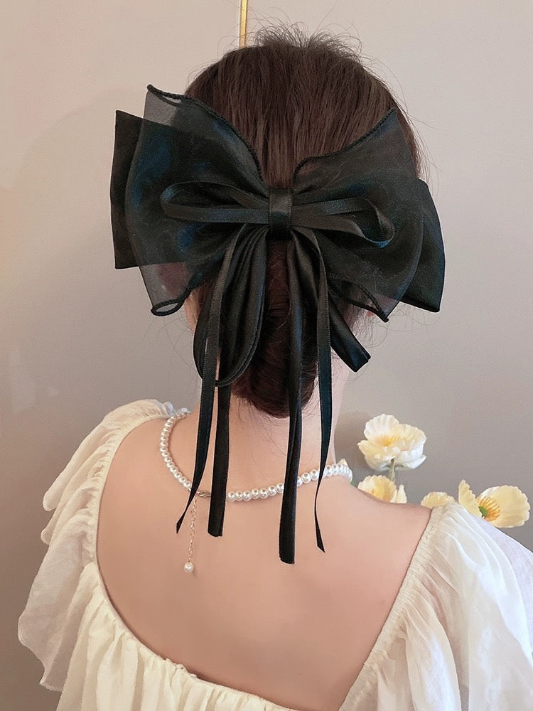 Super fairy ribbon big bow hairpin female back head spring clip temperament shark clip top clip hair accessories clip headdress