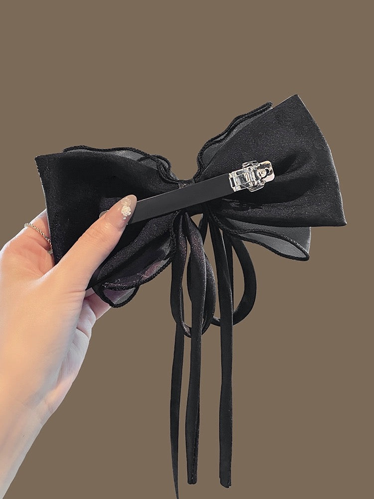 Super fairy ribbon big bow hairpin female back head spring clip temperament shark clip top clip hair accessories clip headdress