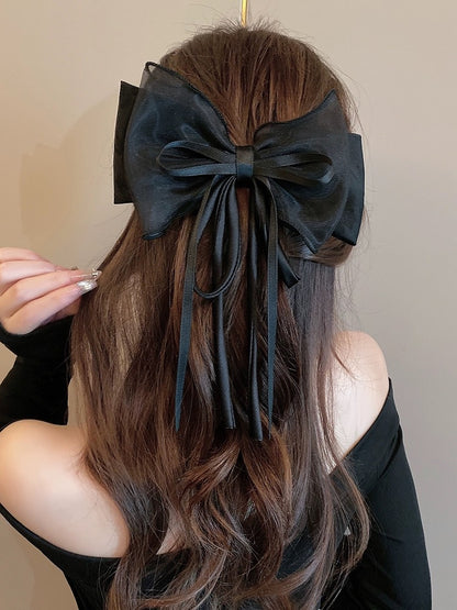 Super fairy ribbon big bow hairpin female back head spring clip temperament shark clip top clip hair accessories clip headdress