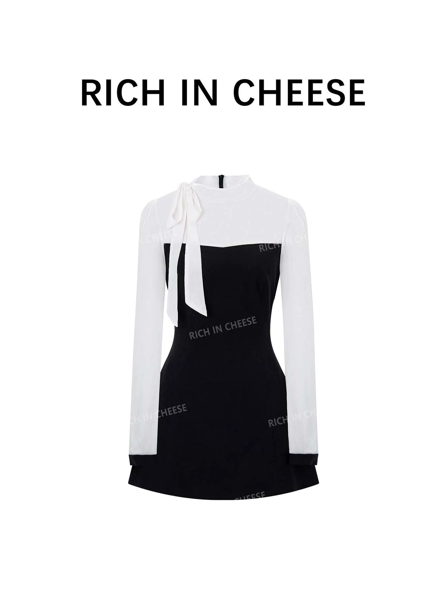 Shu Hulei's Annual Heiress Dress: Korean Style Elegant Heiress-Style Tie-Waist Color-Blocked Faux Two-Piece Dress