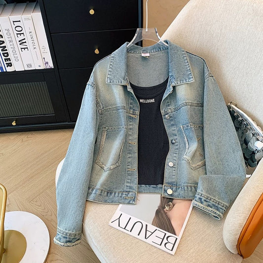 Retro short denim jacket for women spring and autumn 2025 new loose casual small size stylish all-match jacket top