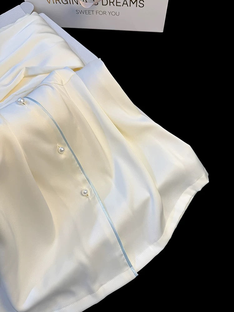 Ice silk pajamas women summer short-sleeved trousers high-grade pure color lace moonlight satin casual home clothes suit
