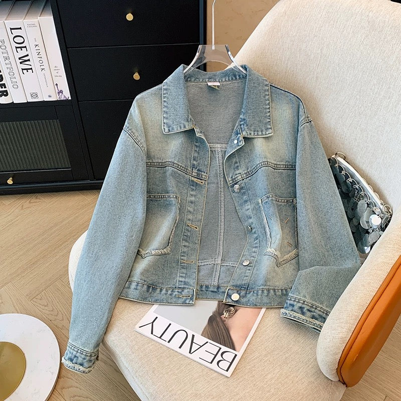 Retro short denim jacket for women spring and autumn 2025 new loose casual small size stylish all-match jacket top