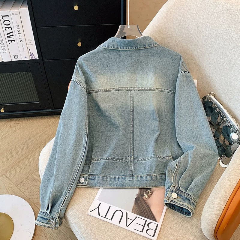 Retro short denim jacket for women spring and autumn 2025 new loose casual small size stylish all-match jacket top