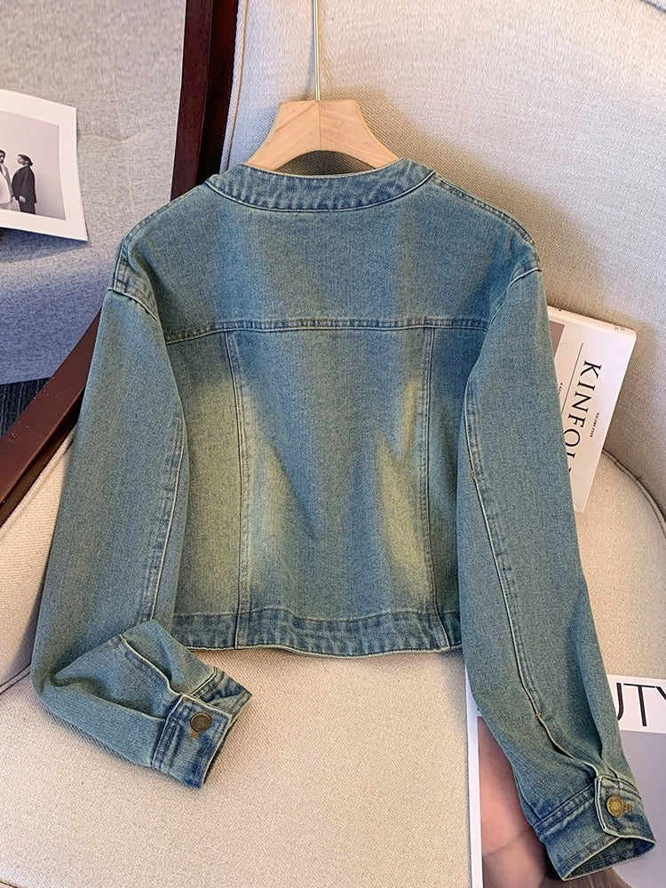 Retro short denim jacket 2024 new women's spring and autumn style small popular early spring denim jacket top