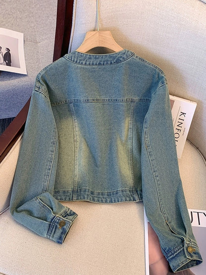 Retro short denim jacket 2024 new women's spring and autumn style small popular early spring denim jacket top