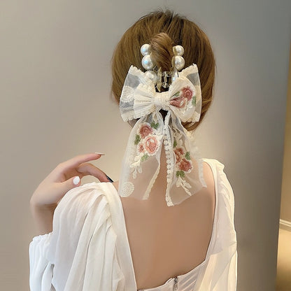 Small Fresh Lace Flower Bow Large Clip Women's Sweet Temperament Hairpin Super Fairy Internet Celebrity Hairpin Hair Accessories