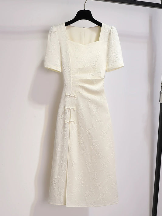 New Chinese style improved cheongsam dress 2024 new summer national style women's French square collar slimming skirt