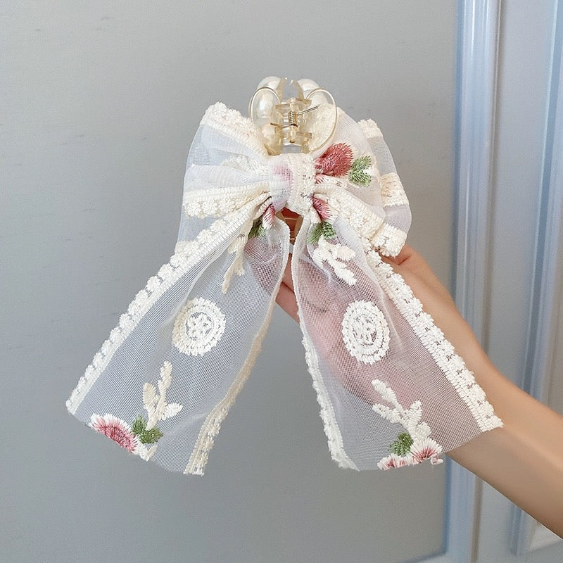 Small Fresh Lace Flower Bow Large Clip Women's Sweet Temperament Hairpin Super Fairy Internet Celebrity Hairpin Hair Accessories