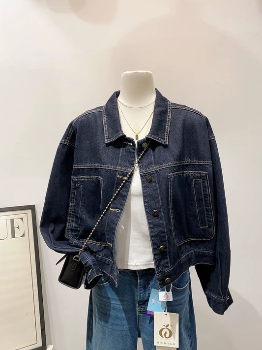 Cool grill out the street! Retro Hong Kong style loose casual denim jacket for women in autumn new petite versatile tops