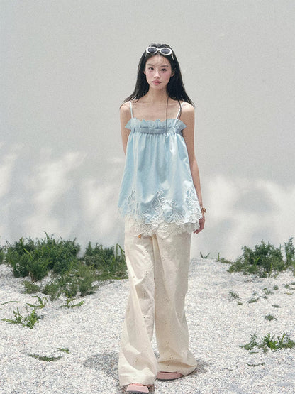 AOMALM's "Summer Like a Bouquet" Off-Shoulder French-Style Lace T-Shirt for Women, Early Spring Babydoll Style