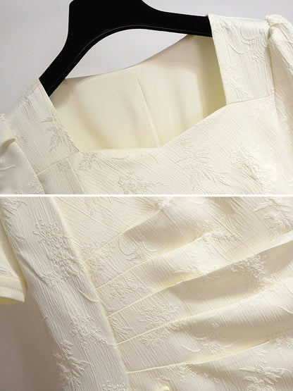 New Chinese style improved cheongsam dress 2024 new summer national style women's French square collar slimming skirt