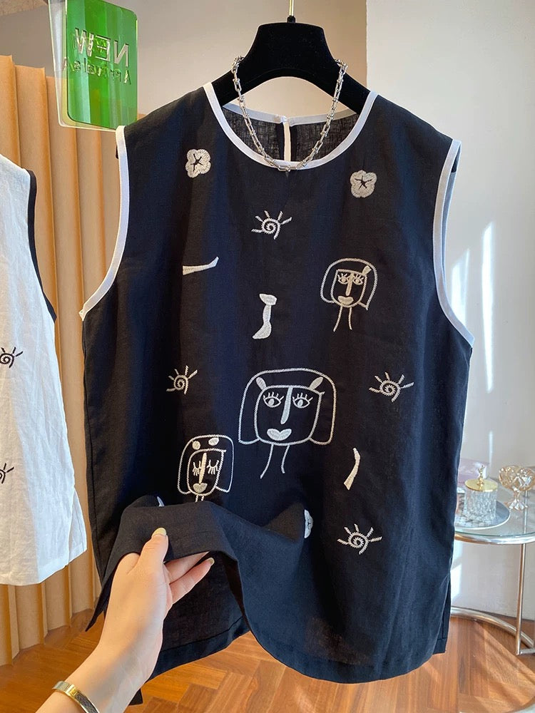 Light luxury cotton and linen sleeveless tops for women high-end 2025 new loose fashionable linen vest sleeveless shirt summer