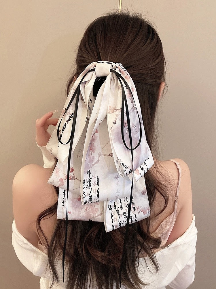 New Chinese style ink painting bow ribbon grabber half-tied hairpin female back of head shark clip ancient style Hanfu headwear