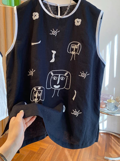 Light luxury cotton and linen sleeveless tops for women high-end 2025 new loose fashionable linen vest sleeveless shirt summer