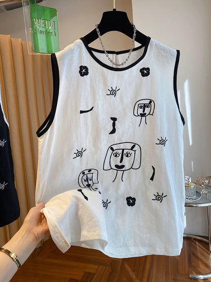 Light luxury cotton and linen sleeveless tops for women high-end 2025 new loose fashionable linen vest sleeveless shirt summer