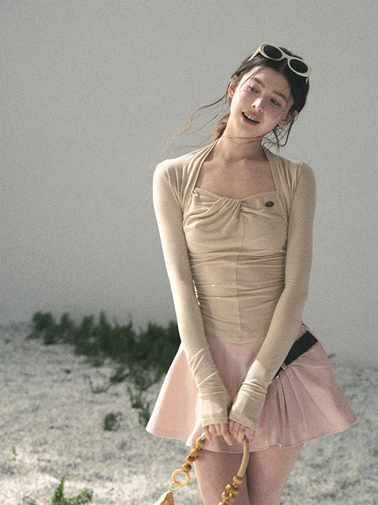 AOMALM's "Gentle as an Evening Breeze" Faux Two-Piece Long-Sleeved Sexy T-Shirt for Women, Early Spring Slimming Waist Top