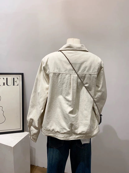 Customer supply of large factory goods ~ Japanese style workwear retro denim jacket for women, spring and autumn loose casual workwear tops