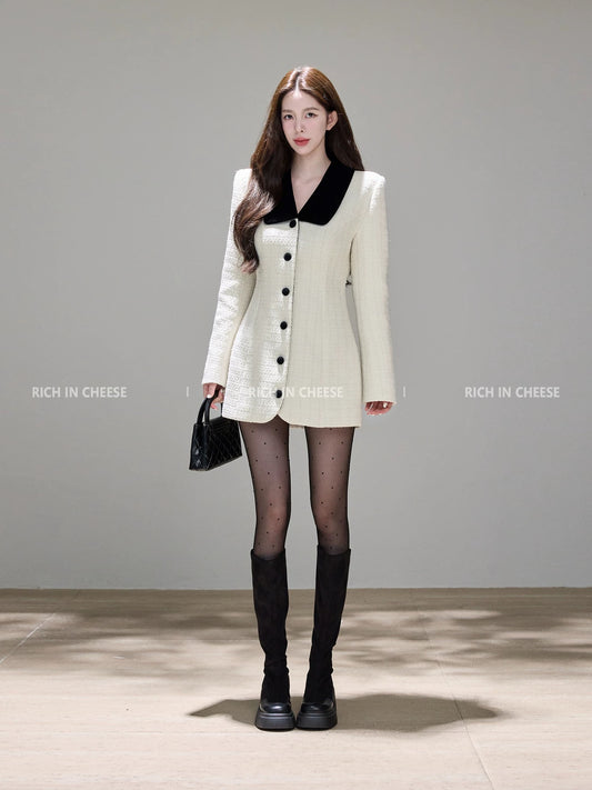 Shu Hulei, Jeju Heiress, French Chanel-style Heiress Dress, High-end Single-breasted Elegant Short Skirt