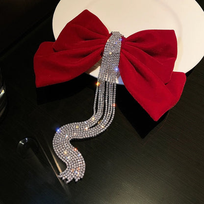 Elegant velvet bow headband hairpin for women autumn and winter Korean top clip tassel sparkling diamond spring clip hairpin hair accessories trendy